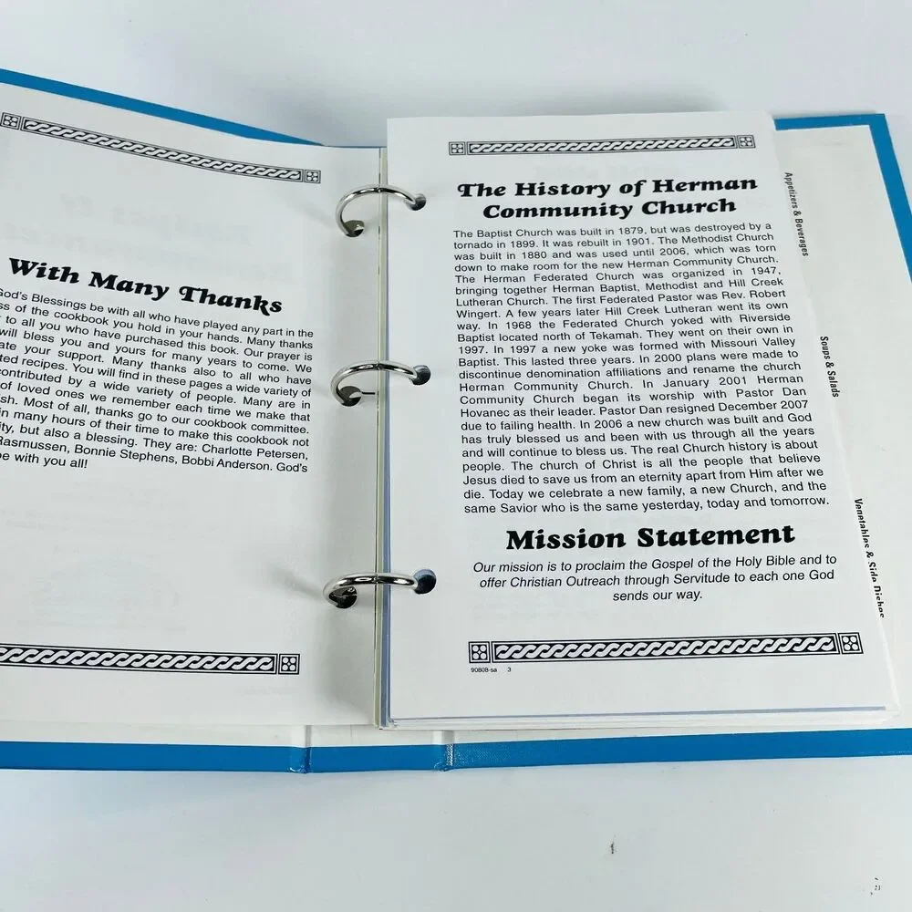 Recipes & Remembrances Herman NE Community Church 2008 Ring Binder Cookbook